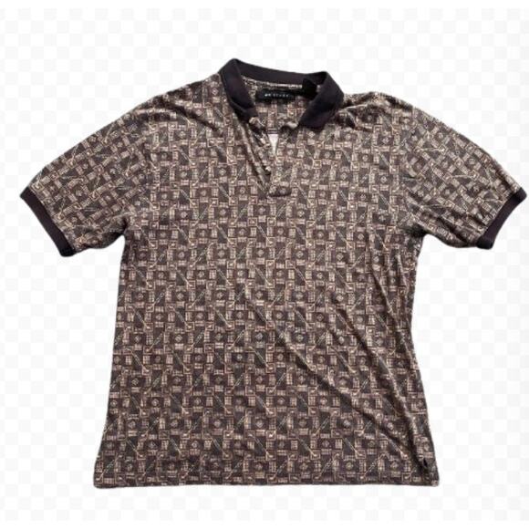 Vintage M.E. Sport Golf Polo Shirt Brown Beige Geometric Pattern - Size L - Picture 1 of 8